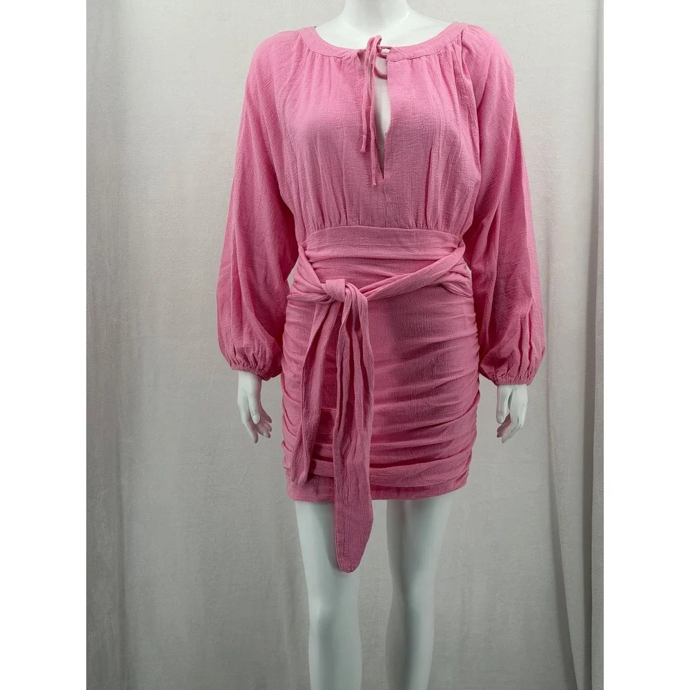 Free People Dress Womens Small Pink The Only One Ruched Belted Boho Vacation